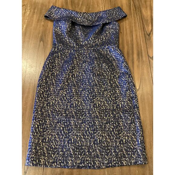 Teri Jon by Rickie Freeman Jaquard Stripe Off the Shoulder Sheath midi Dress 10 - Picture 6 of 9